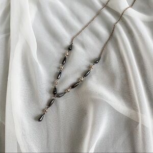 Vintage Drop Dangle Gunmetal Grey Beaded Necklace